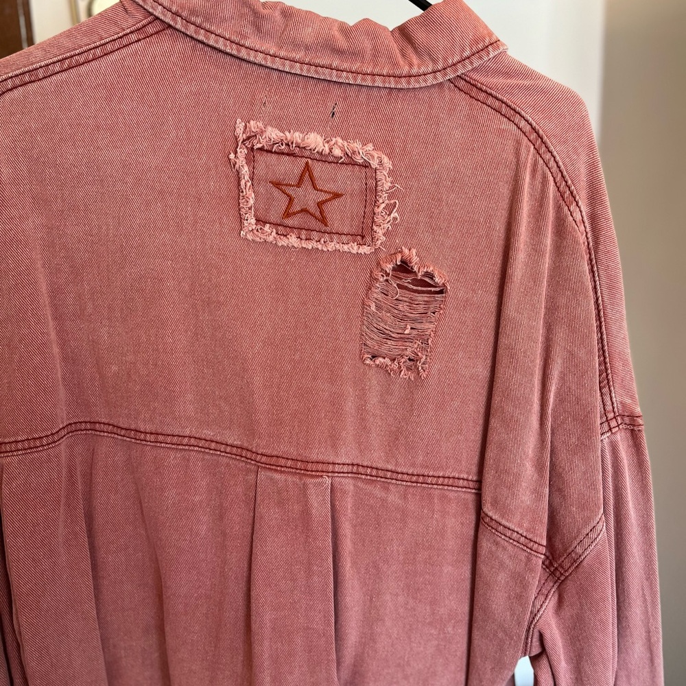 Pink Red Ripped Button Jacket - Picture 2 of 9